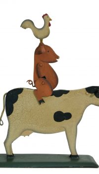 Pendelfigur Kuh mit Schwein und Hahn
